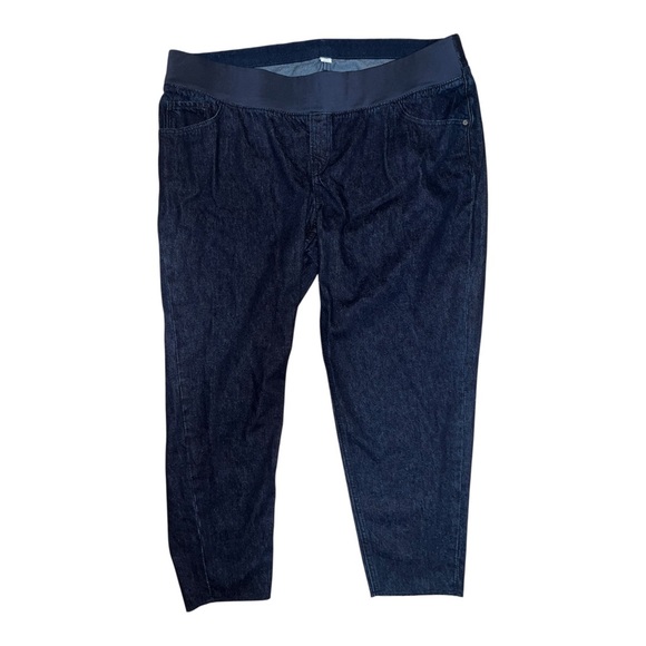 Old Navy Dark Wash Maternity Cropped Blue Jean Loose Fit Front Low Panel 20 Long - Picture 1 of 5